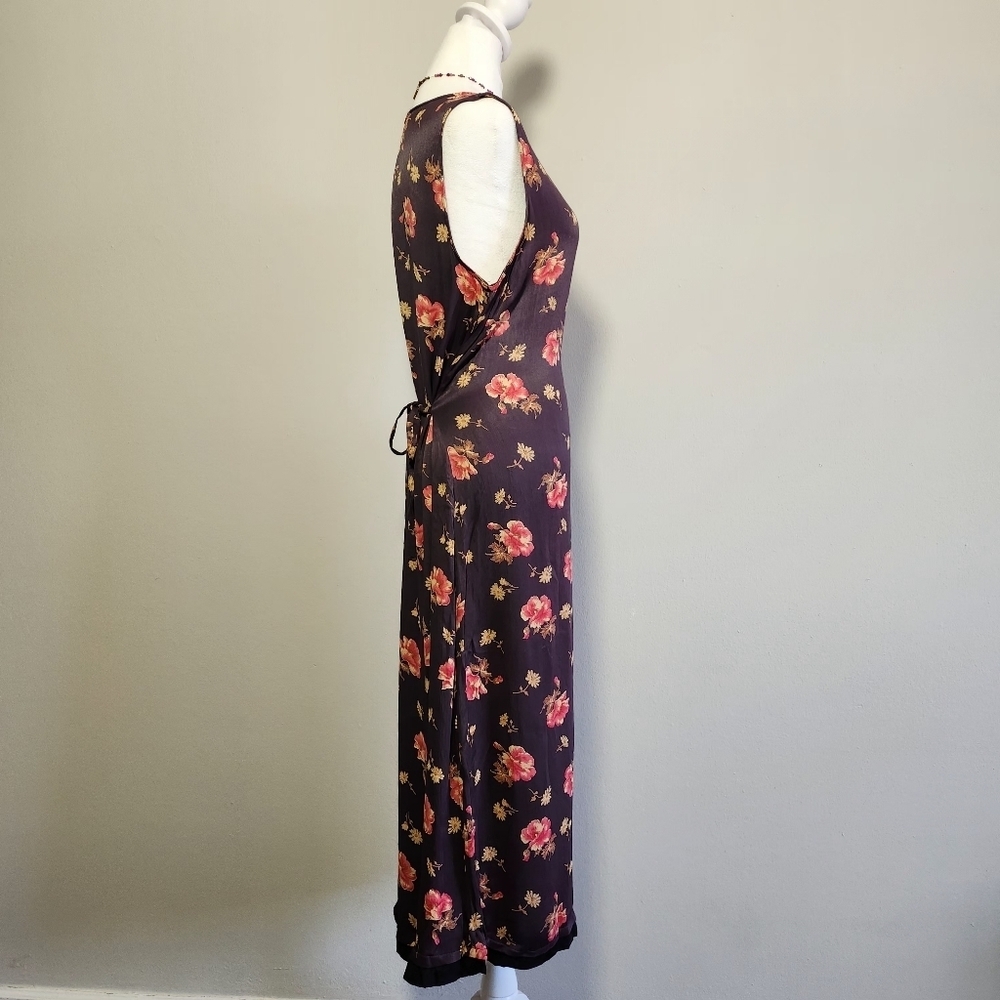 April Cornell Deep Plum 90s Floral Cottagecore Prarie Coquette Flirty Dress M - Picture 3 of 7